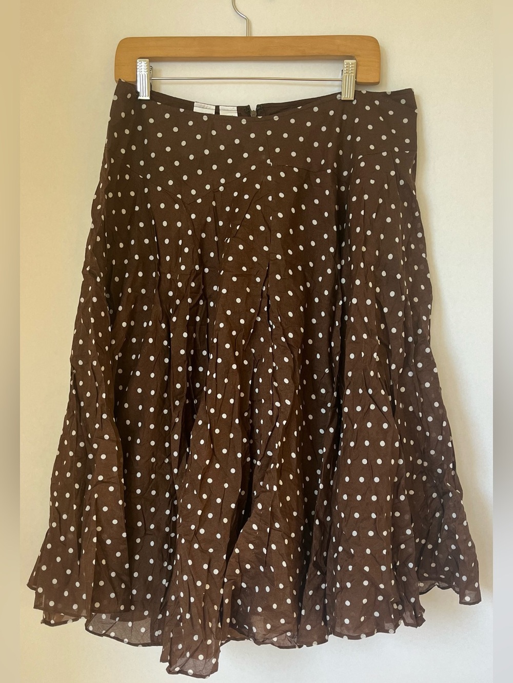 Brown Polka Dot A-line Midi Skirt